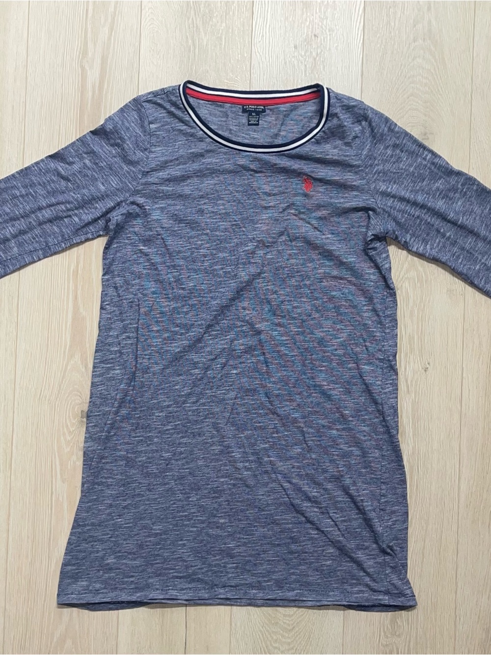 U.S. Polo Assn. Heather Navy Long-Sleeve Crewneck with Red Logo